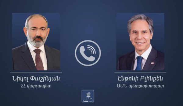 Փաշինյանը հեռախոսազրույց է ունեցել ԱՄՆ պետքարտուղար Էնթոնի Բլինքենի հետ